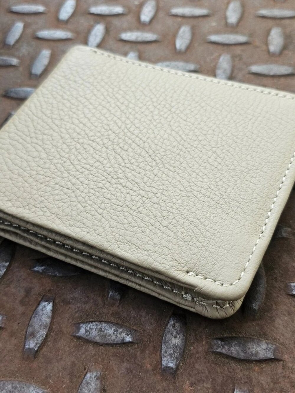 Handmade Billfold Wallet Beige Genuine Leather Bifold Card Holder Purse New